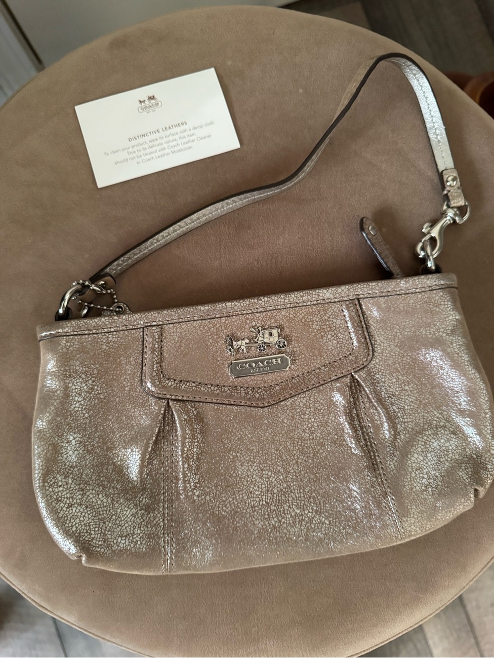 Vintage Coach Metallic Taupe Leather Shoulder Bag